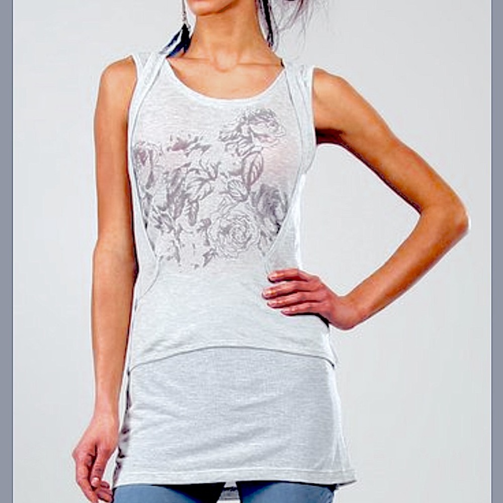 Angels Never Die Gray Long Layered Ribbed Tank Top